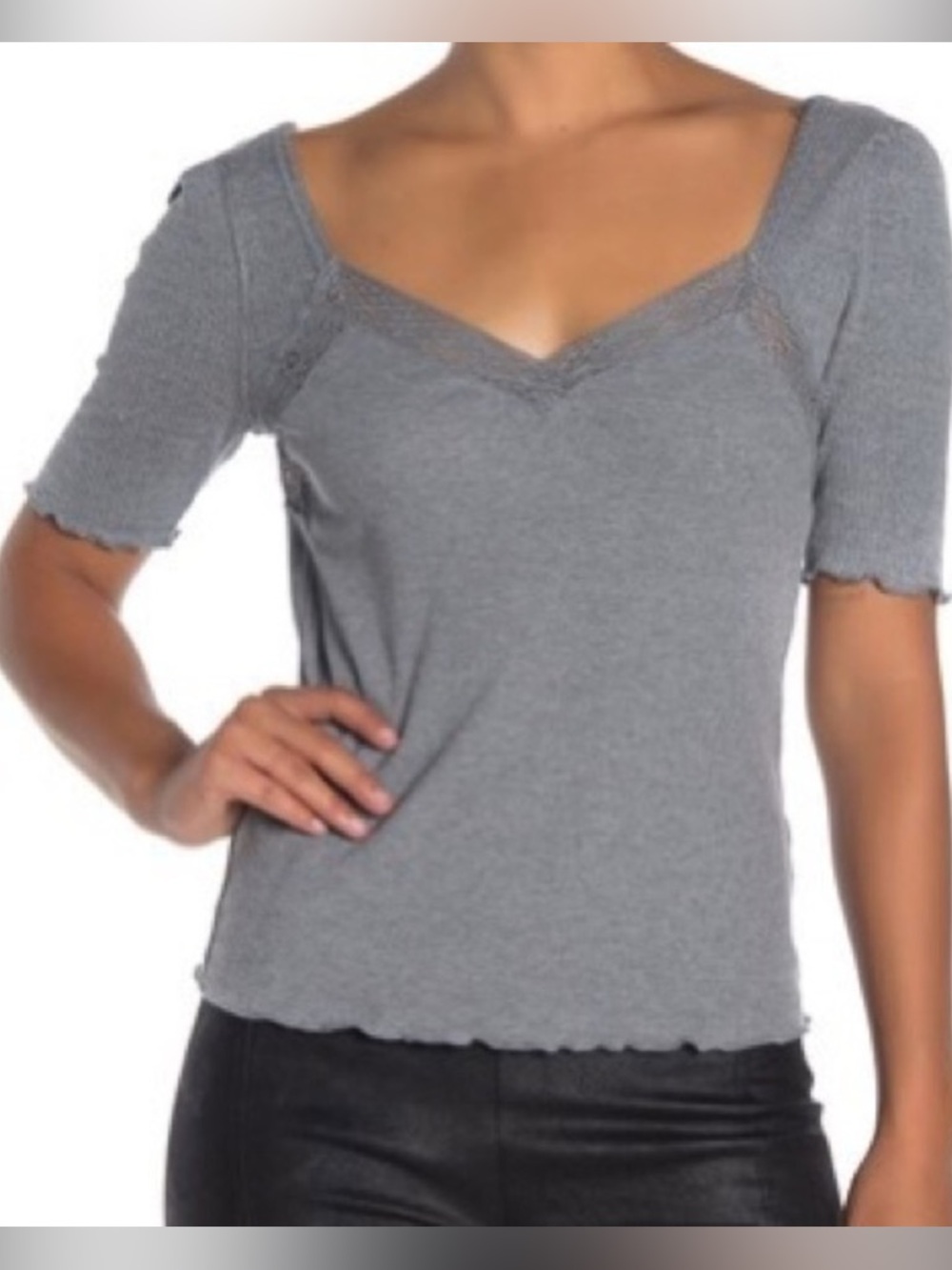 Free People. Margaux Sweetheart Neck Tee. Gray. Size Medium.